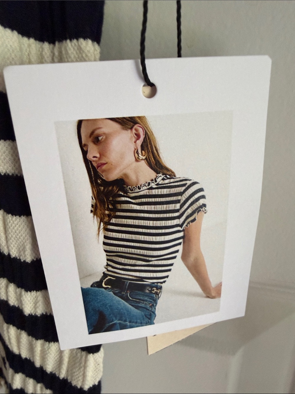 Anthro Nation Los Angeles navy & Cream Striped Ruffle-Trim Short Sleeve Tee - Picture 3 of 5